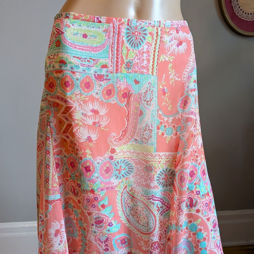 Vintage Y2K Cato Floral Midi Skirt Pink Paisley Fairycore Flutter Plus Size 16 - Picture 5 of 13